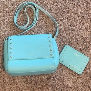 Kate spade baby blue cross body w matching keychain wallet